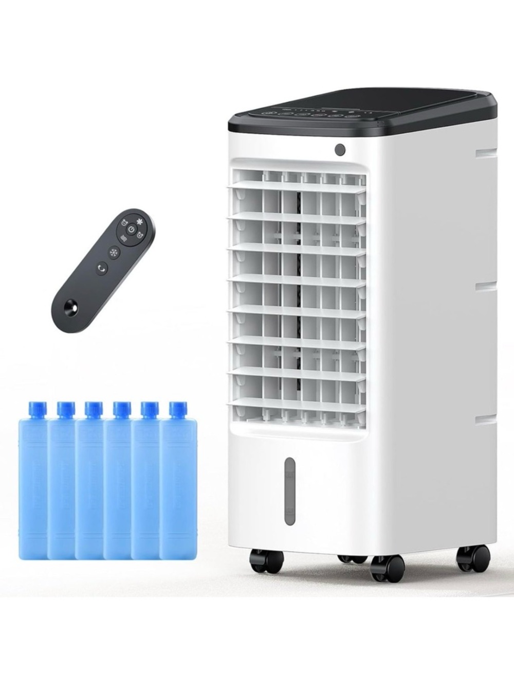 Portable White & Black Evaporative Air Cooler with Remote